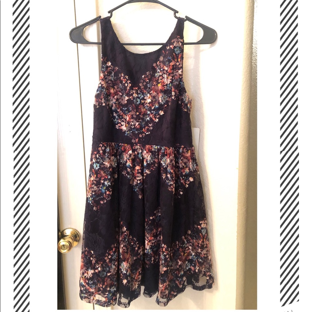 navy blue and flower lace dress